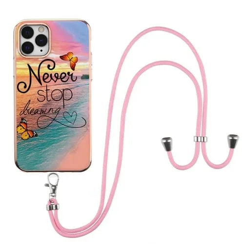Estuche TPU para iPhone 11 Pro Max Galvanoplastia Patrón Imd a Prueba de Golpes con Cordón (Dream Chasing Butterfly)