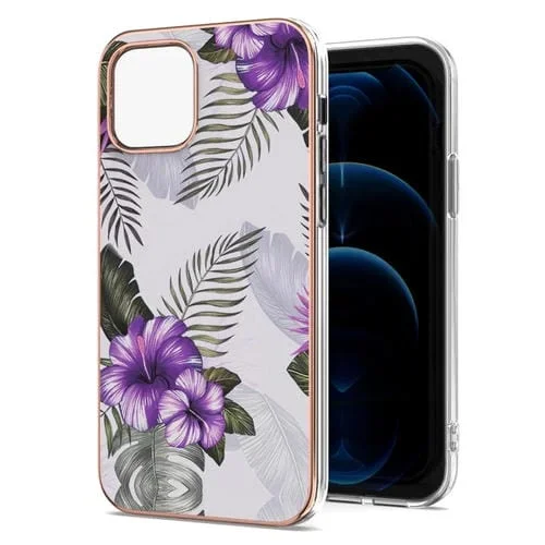 Estuche TPU para iPhone 13 Pro Galvanoplastia Patrón Imd a Prueba de Golpes (Flor Púrpura)