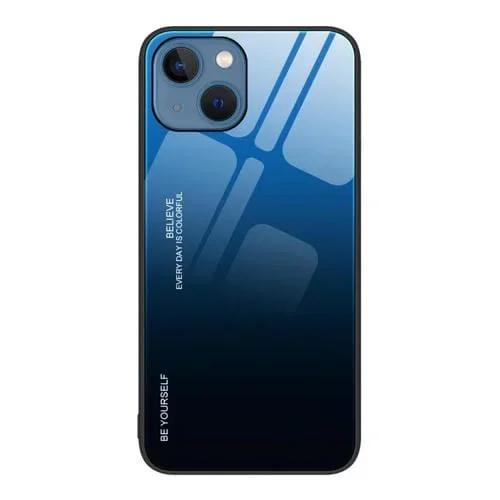 Estuche vidrio para iPhone 14 color degradado azul negro