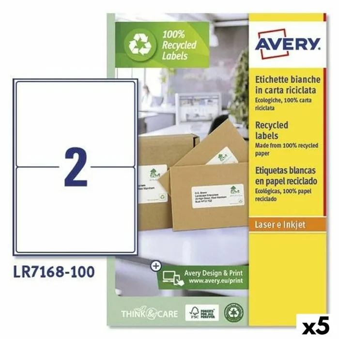 Etiquetas para impresora avery lr7168 blanco 100 hojas 199,6 x 143,5 mm (5 unidades)