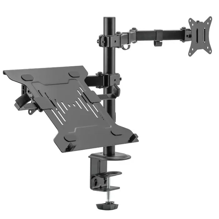 Ewent EW1519 soporte para ordenador portátil Soporte de mesa con estante para ordenador portátil y brazo para monitor Negro 39,6 cm (15.6″)
