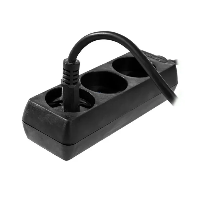 Extensión doméstica negra Awtools, modelo 3-gniazdos 3,0m sin conexión a tierra, ideal para uso en casa, 3 tomas, cable resistente, diseño compacto y práctico para seguridad.