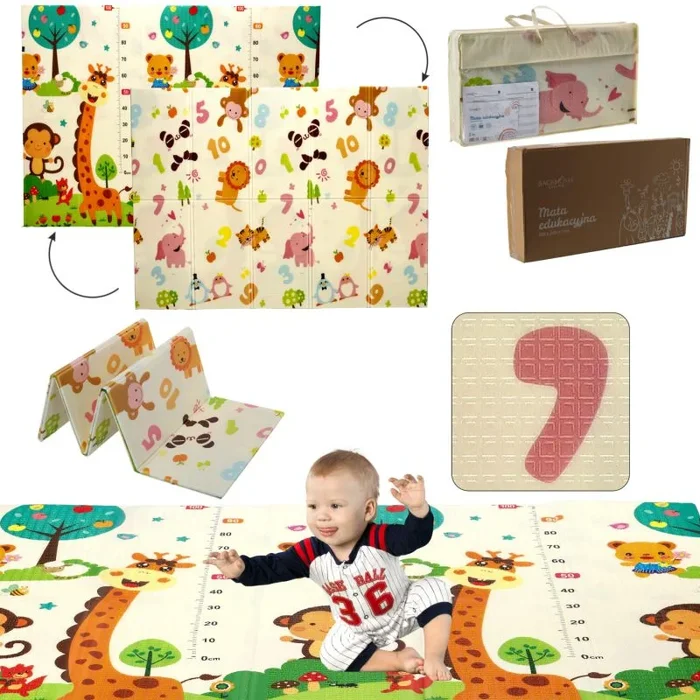 Extralink dwustronna mata edukacyjna stymulująca 150x200xl cm składana zwierzęta-cyfry + torba – 4329