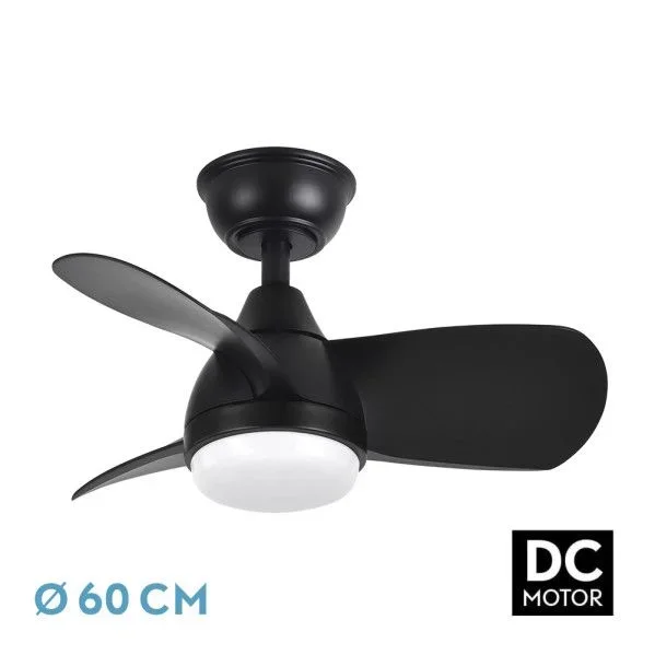 FABRILAMP Ventilador Dc 24w Pirdo Negro 3 Aspas 60d 2400lm 6 Velocidades 3000-4500-6000k C/remoto, memoria Y Temporizador