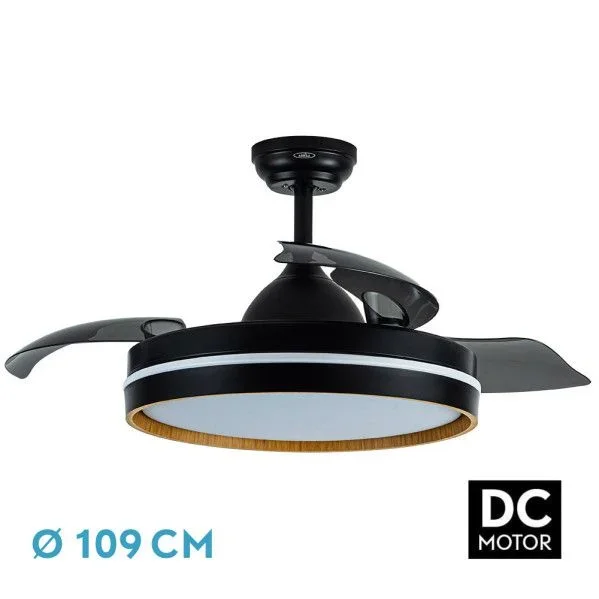 FABRILAMP Ventilador Dc Nalon 72w Negro/madera Oscura 3aspas109d 7200lm 3000k,4500k,6000k Remoto+memoria+temporizador
