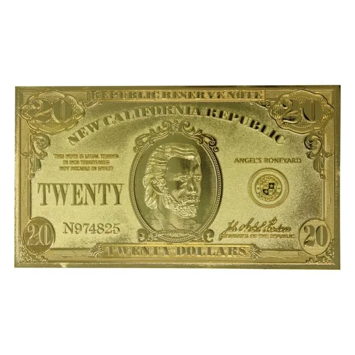Fallout: new vegas réplica new california republik 20 dollar bill (bañado en oro)