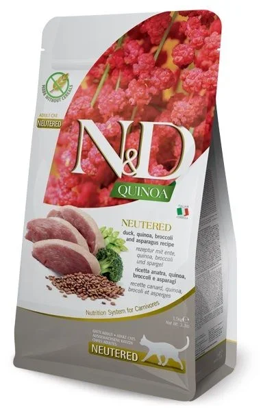 Farmina n&d quinoa duck&asparagus neutered adult – alimento seco para gatos – 50 g