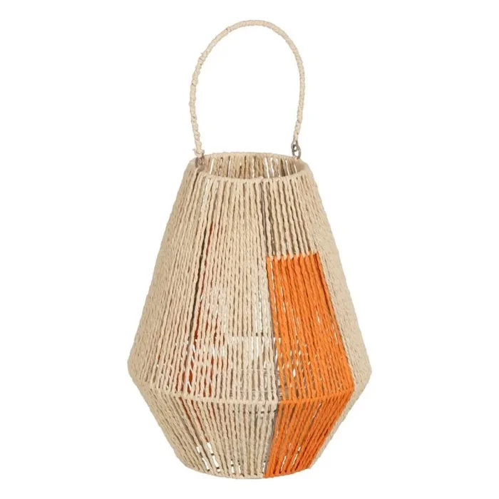 Farol portavelas farol naranja crema metal papel cristal 31,5 x 31,5 x 39 cm