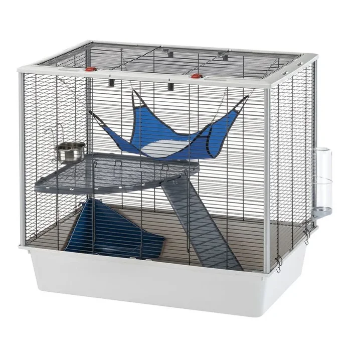 Ferplast Confortable jaula para hurones y ratones FURAT, Estructura en varios niveles con accesorios incluidos, Esquinas reforzadas, alambre barnizado negro y plástico, 78 x 48 x h 70 cm