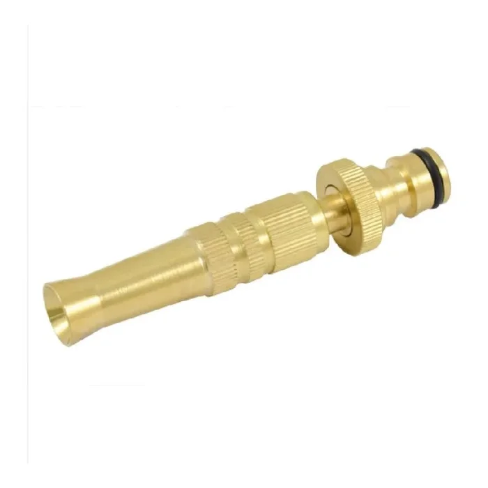 Ferrestock LG13 Lanza de latón Regulable con Racor rápido Macho, Boquilla de latón para mangueras con Ajuste de Chorro para Varios Tipos de riego.
