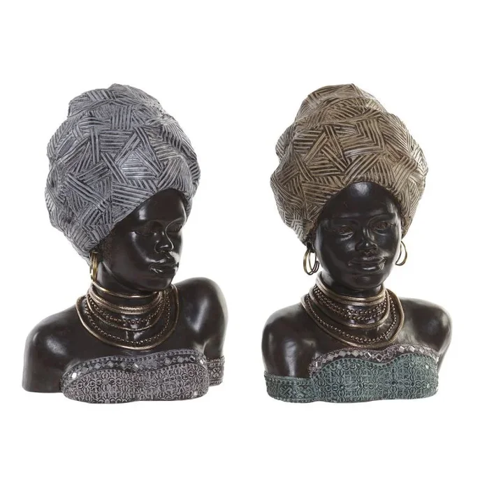 Figura decorativa dkd home decor dorado plateado colonial africana 24 x 18 x 36 cm (2 unidades) (2 piezas)