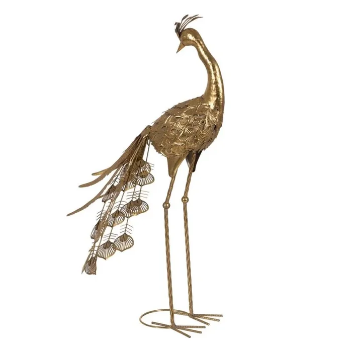 Figura decorativa dorado pavo real 50 x 30 x 85 cm