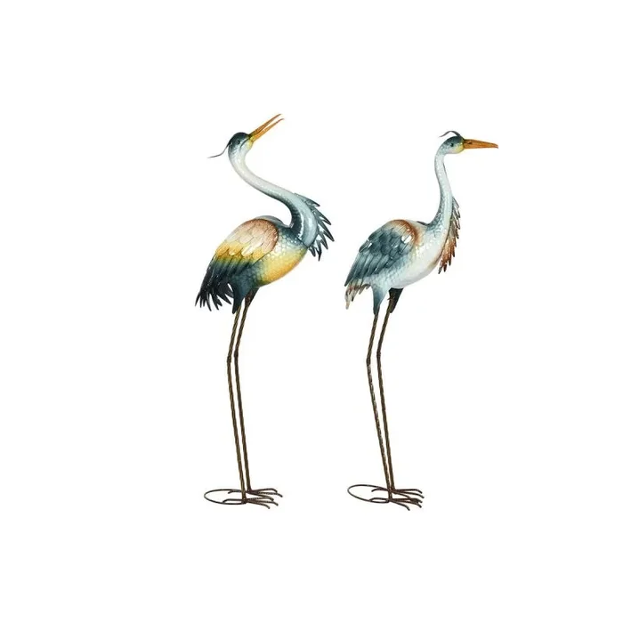 Figura decorativa home esprit amarillo azul blanco oriental garza 41 x 18,5 x 104,5 cm (2 unidades)