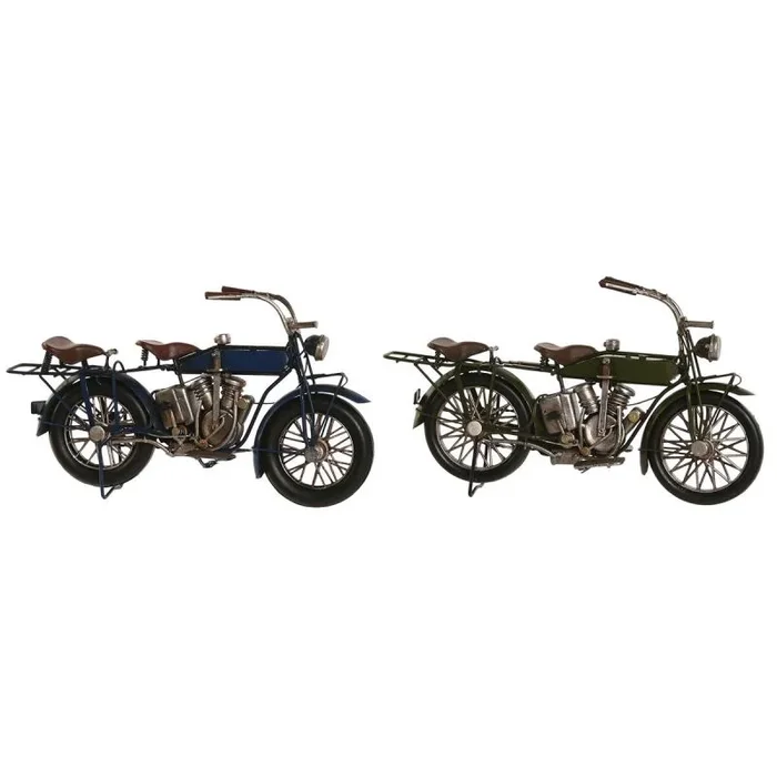 Figura decorativa home esprit azul verde moto vintage 31 x 8 x 16 cm (2 unidades)
