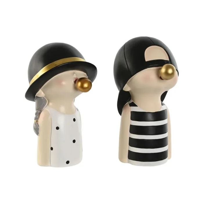 Figura decorativa home esprit blanco negro 15 x 18 x 26 cm (2 unidades)