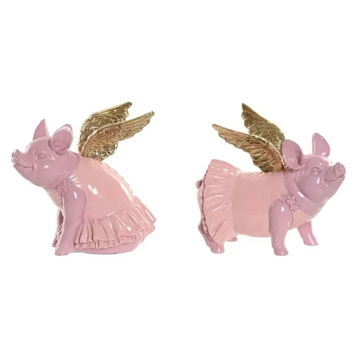 Figura decorativa home esprit rosa cerdo 19 x 11 x 17 cm (2 unidades)