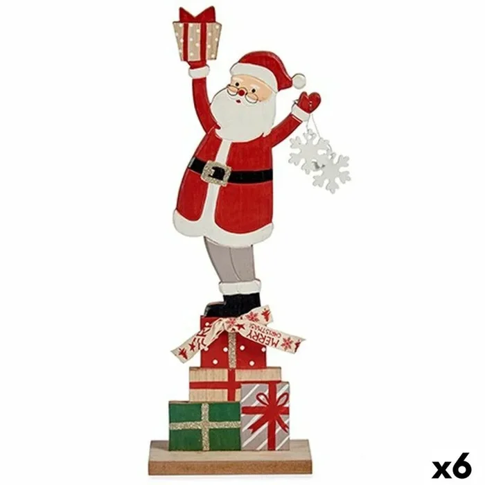 Figura decorativa papá noel blanco rojo gris madera 7 x 40 x 14 cm (6 unidades)