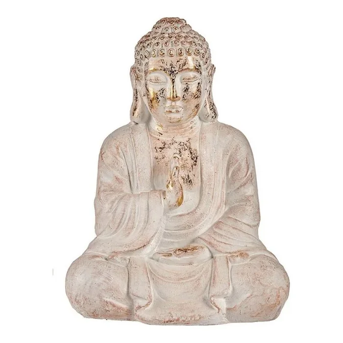 Figura decorativa para jardín buda blanco/dorado poliresina (23,5 x 49 x 36 cm)