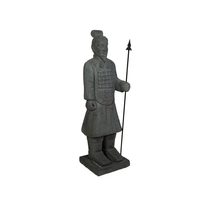 Figura decorativa romimex gris resina guerrero 37 x 120 x 32 cm