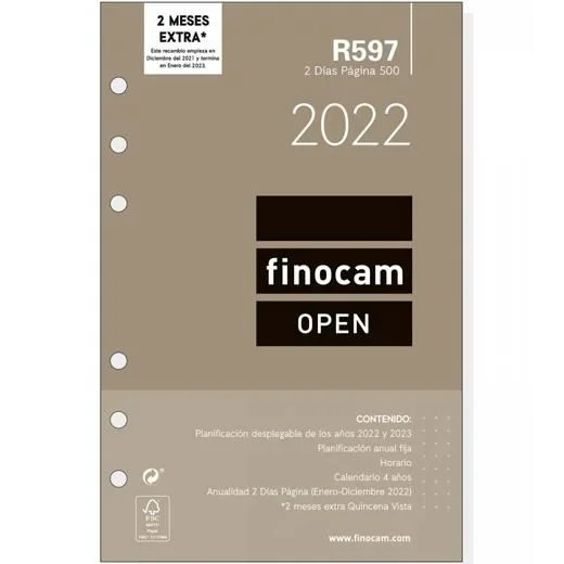 Finocam recambio agenda anual open r597 dos dia página 117x181mm 2022