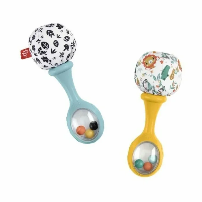 Fisher-Price Maracas Divertidas, 2 sonajeros con estampado de hojas en blanco y negro y de coloridos animales, juguete para bebés +3 meses (Mattel HMF34)