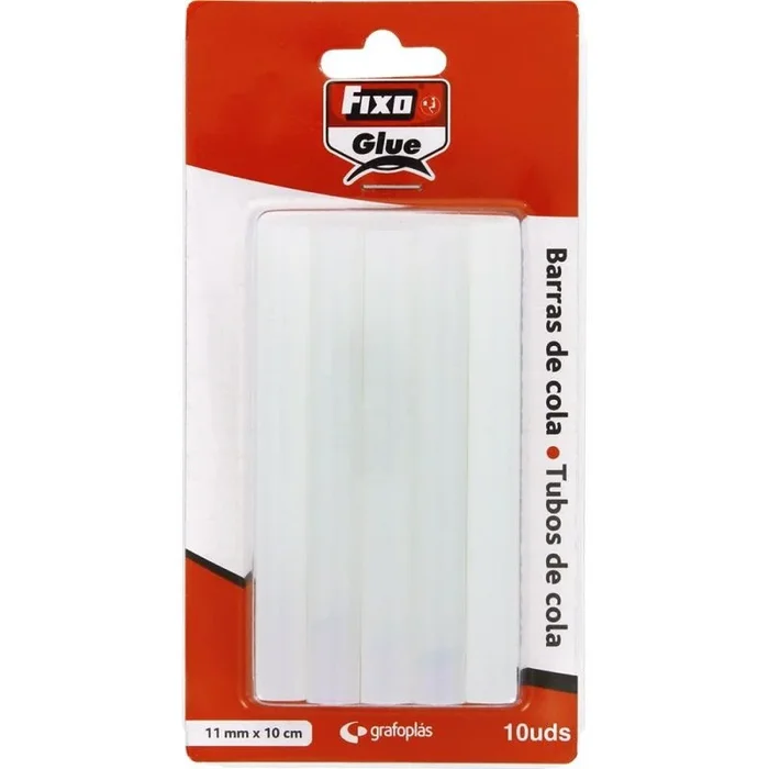 Fixo Blister 10 Barras Transparentes de Cola – Pega Plãstico/Madera/Papel/Goma Eva – 11 * 100mm