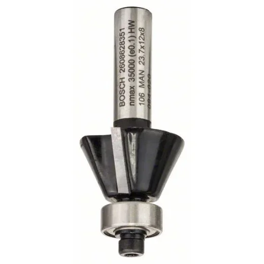 Fresa para biselar laminados, 8 mm, D1 23,7 mm, B 5,5 mm, L 12 mm, G 54 mm, 25°