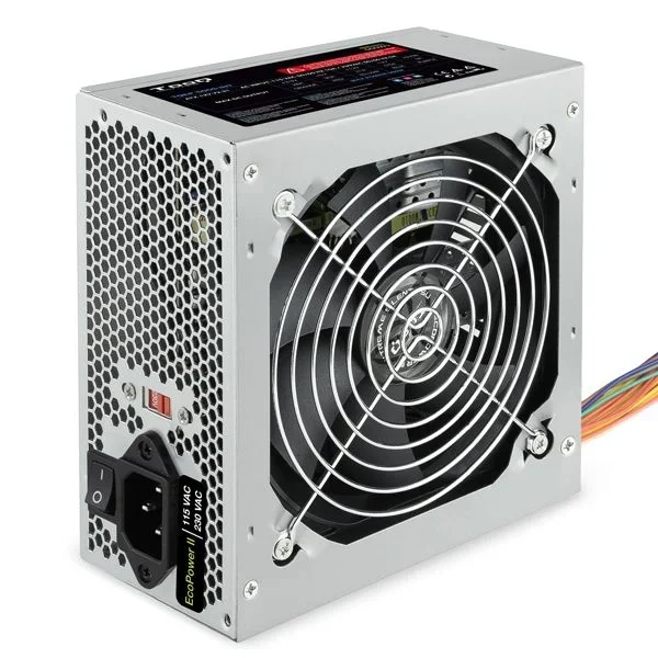Fuente de alimentación tooq tqep-500s-int atx, conmutador doble voltaje 115v/230v, 4 sata/2 molex, plata destinada para reparaciones