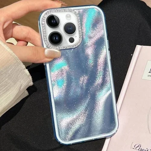 Funda 3 en 1 con diseño de arena movediza y marco de diamante para iPhone 12 Pro (azul)