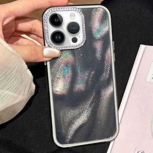 Funda 3 en 1 con diseño de arena movediza y marco de diamante para iPhone 12 Pro (negra)