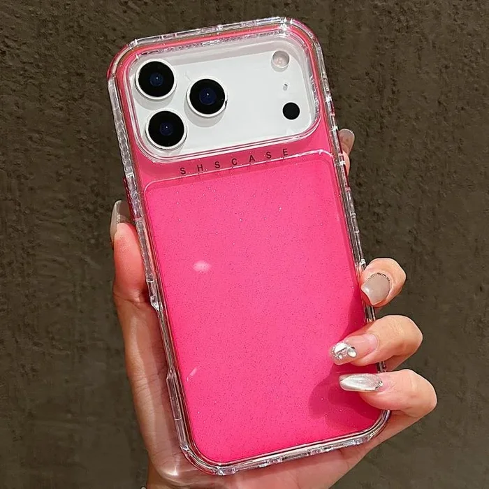 Funda 3 en 1 de TPU y PC con purpurina en polvo para iPhone 17 Pro Max (rosa rojo)
