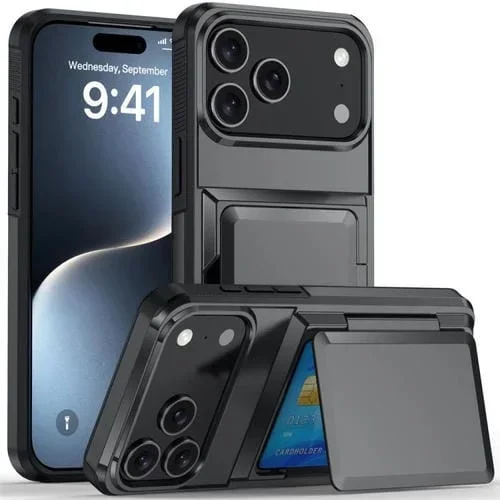 Funda abatible para iPhone 17 Pro Max con tarjetero Kalebol, a prueba de golpes (gris)