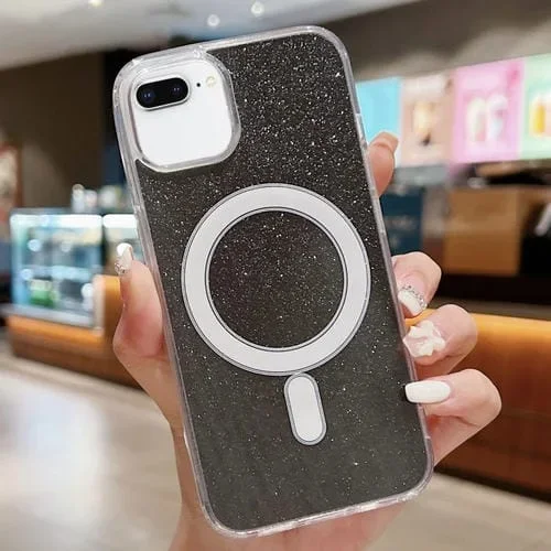 Funda Acrílico Transparente con Purpurina Magsafe para iPhone 8 Plus/7 Plus (Negra)