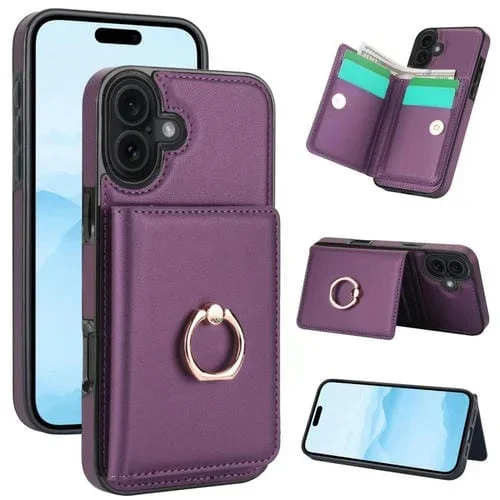 Funda antirrobo RFID para iPhone 17 con anillo para tarjetas (morado oscuro)