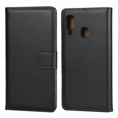Funda con Tapa Horizontal de Cuero para Galaxy A20E con Cierre Magnético y Soporte (Negro)
