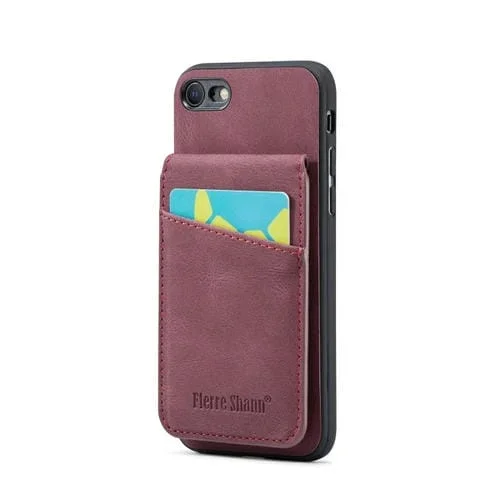 Funda Contraportada iPhone Se 2022/2020/7/8 Fierre Shann Crazy Horse Tarjetero Pu (Rojo Vino)