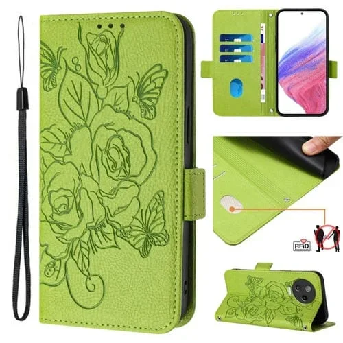 Funda Cuero Antirrobo RFID para Infinix Note 12 Pro 4G y Note 12 (2023) con Relieve Rosa (Verde)