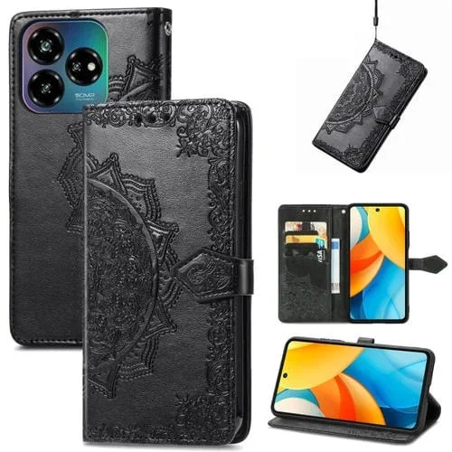 Funda Cuero con Relieve Flor Mandala para ZTE Blade V60 Vita (Negra)
