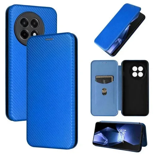 Funda Cuero con Tapa y Fibra de Carbono para OnePlus Ace 5 Pro (Azul)