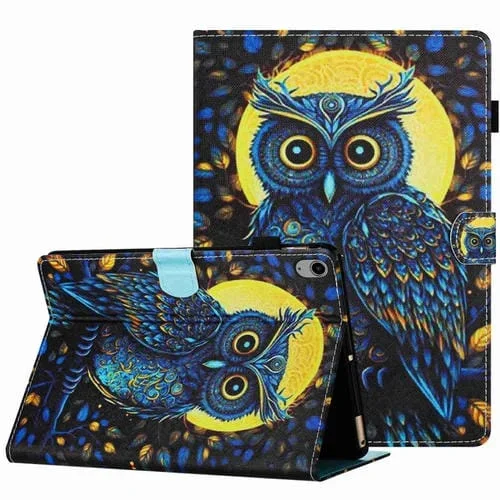 Funda Cuero Inteligente Apple iPad 2025/2022 Costuras Patrón (Moonlight Eagle)