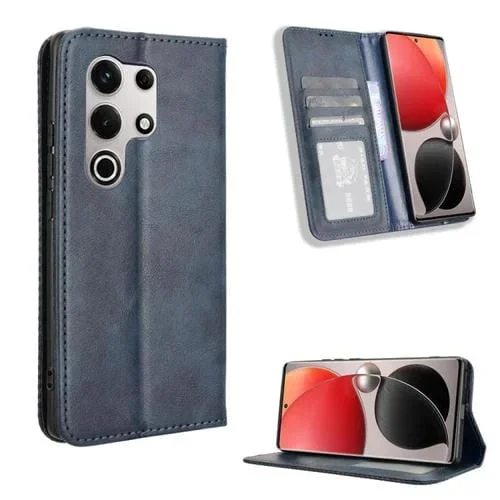 Funda Cuero Itel S25 Ultra 4G Textura Retro Hebilla Magnética (Azul)