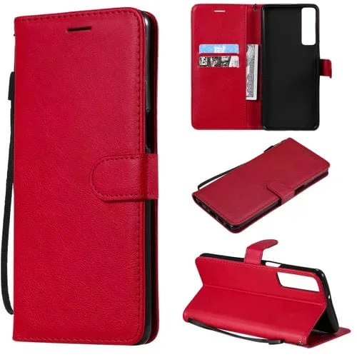 Funda Cuero LG Stylo 7 5G 4G Horizontal con Soporte, Ranuras, Billetera, Marco y Cordón (Rojo)