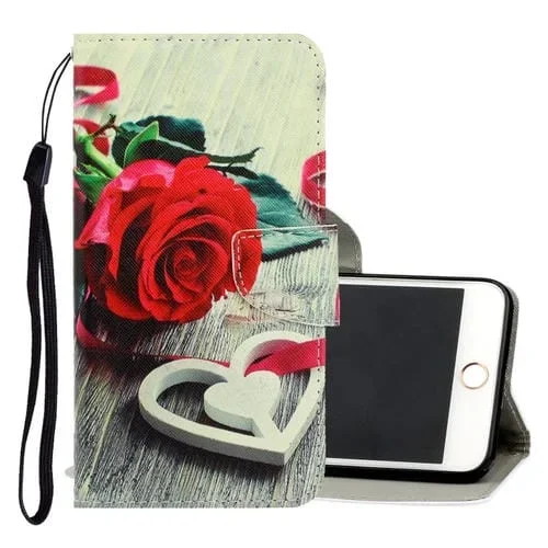 Funda Cuero Pu para iPhone 6 / 6S con Tapa Horizontal Dibujo 3D Soporte Ranuras Tarjetas Billetera (Rosa Roja)