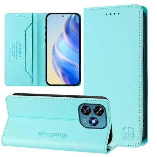 Funda Cuero Rfid con Doble Pliegue y Succión Magnética para Oukitel C51 Rc01 (Verde Menta)