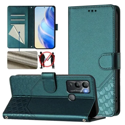 Funda Cuero Rfid con Relieve Panal para Infinix Hot 12I Hot 20I (Verde Pavo Real)