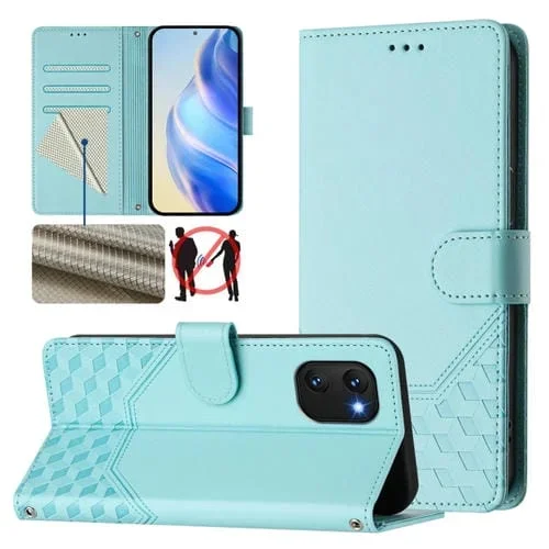 Funda Cuero Rfid con Relieve Panal para Umidigi Power 7/7S (Verde Menta)