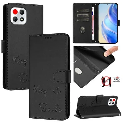 Funda Cuero Rfid con Relieve Sonriente para T-Mobile Revvl 7 5G (Negra)
