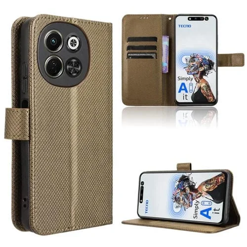 Funda Cuero Textura Diamante para Tecno Pova 6 Neo 5G Spark 30 5G (Marrón)
