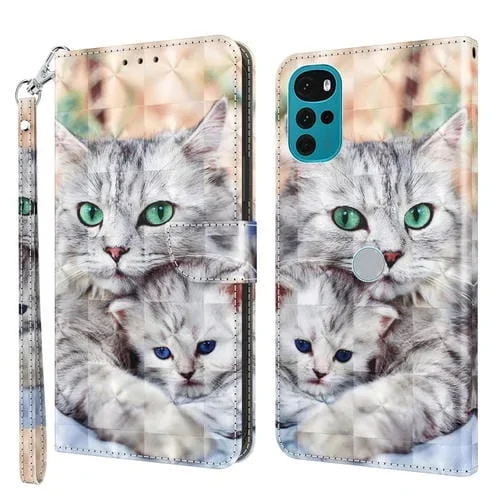 Funda de Cuero 3D para Motorola Moto G22 con Diseño Two Loving Cats