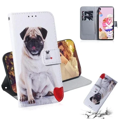Funda de Cuero Abatible Horizontal para LG K51S con Dibujo Coloreado, Soporte y Ranuras para Tarjetas